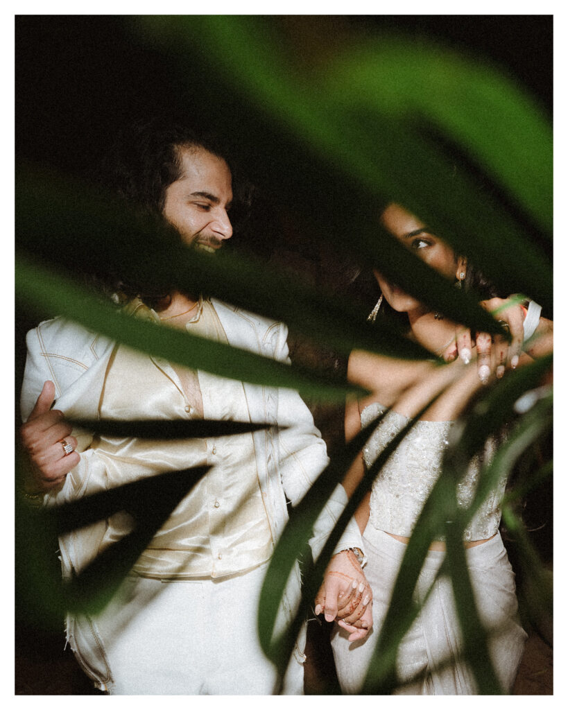 Atmospheric pre-wedding shoot Indiranagar during golden hour, highlighting the neighborhood's unique natural lighting and charm.