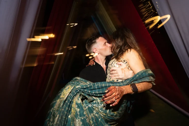 Salonee and David on the Sangeet dance floor at Prainha Resort, Dona Paula